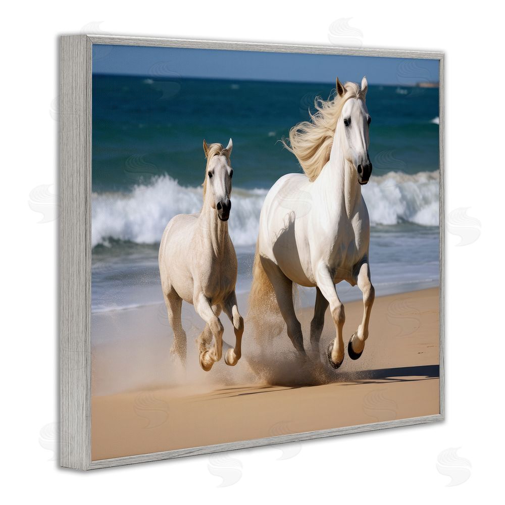 Ray Powers Trotting Horses on Beach Gray Framed Giclee Wall Art Print