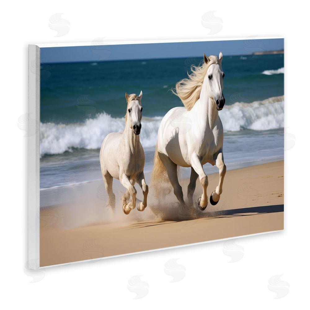 Ray Powers Trotting Horses on Beach Wall Plaque Art Print