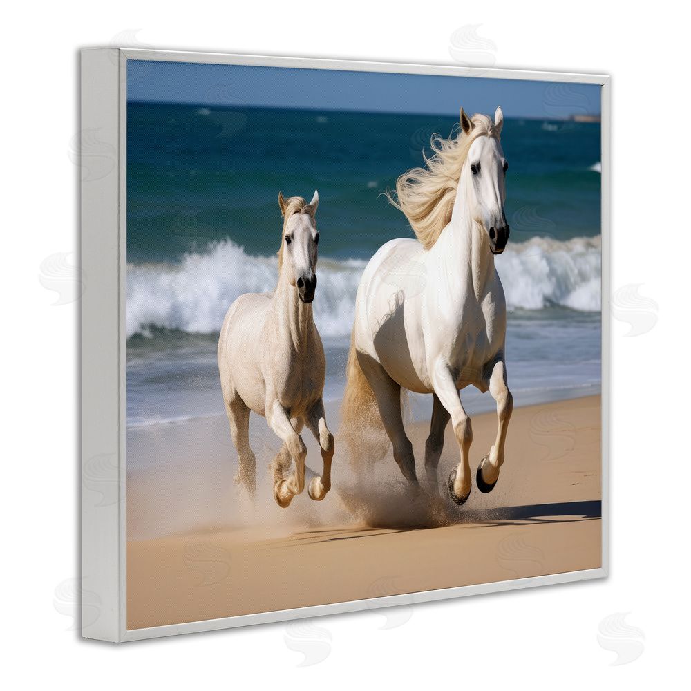Ray Powers Trotting Horses on Beach White Framed Giclee Wall Art Print