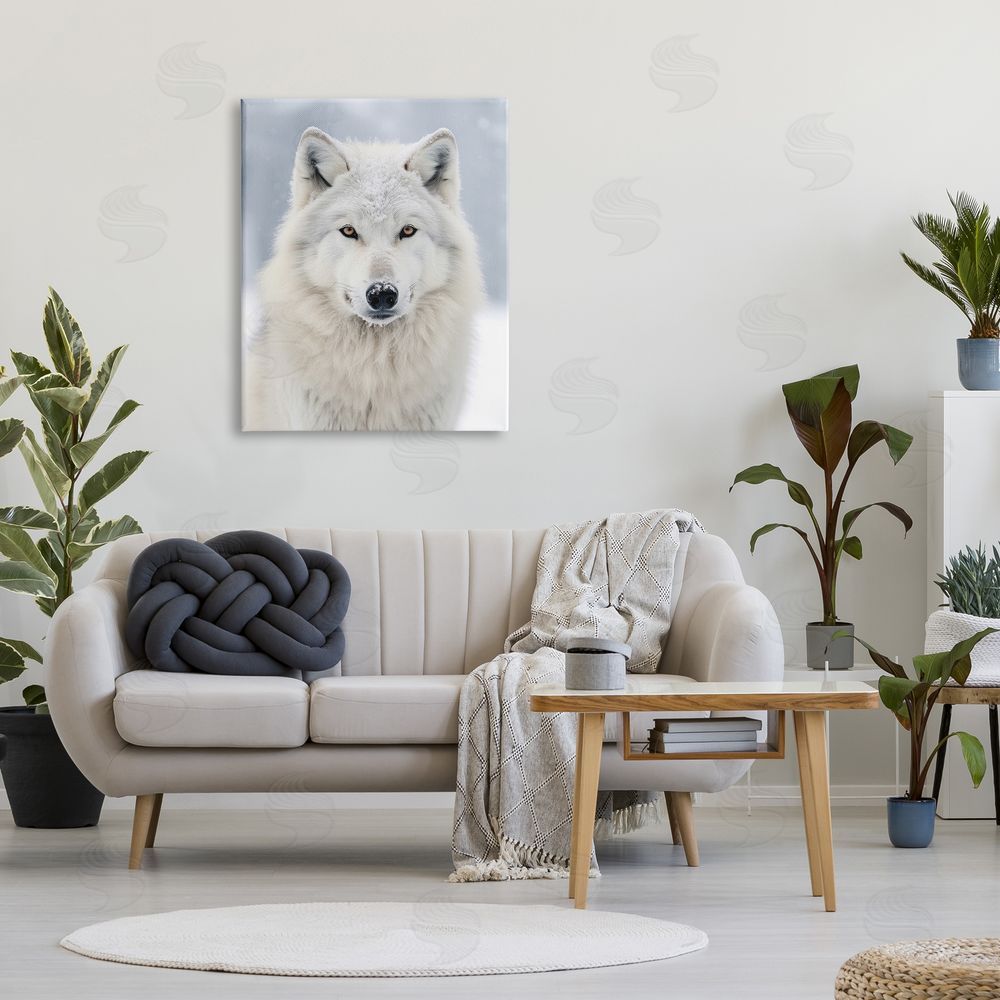 Ray Powers White Wolf in Snow Canvas Wall Art Print in Room