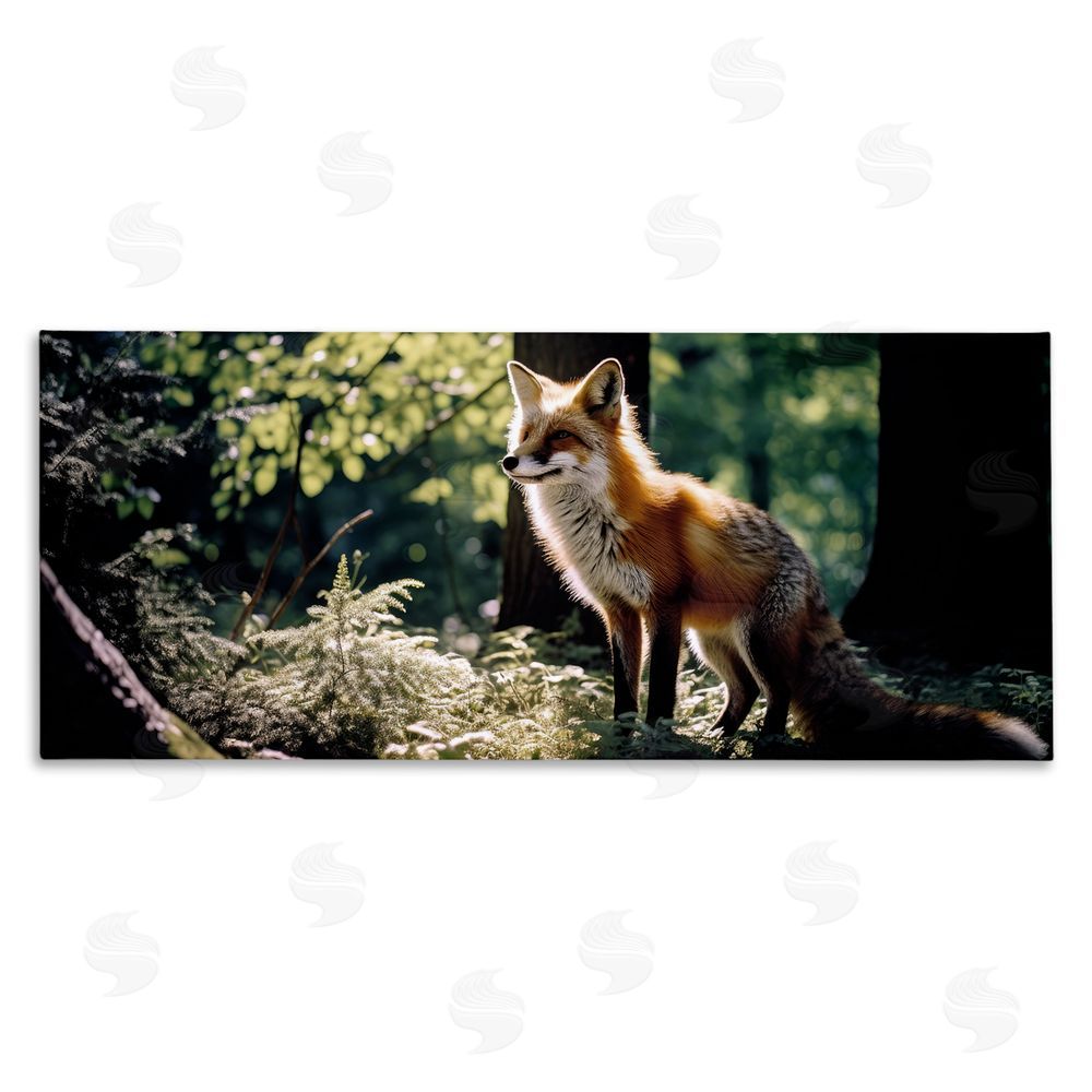 Ray Powers Fox in Sunlit Forest Stretched Canvas Wall Art Print