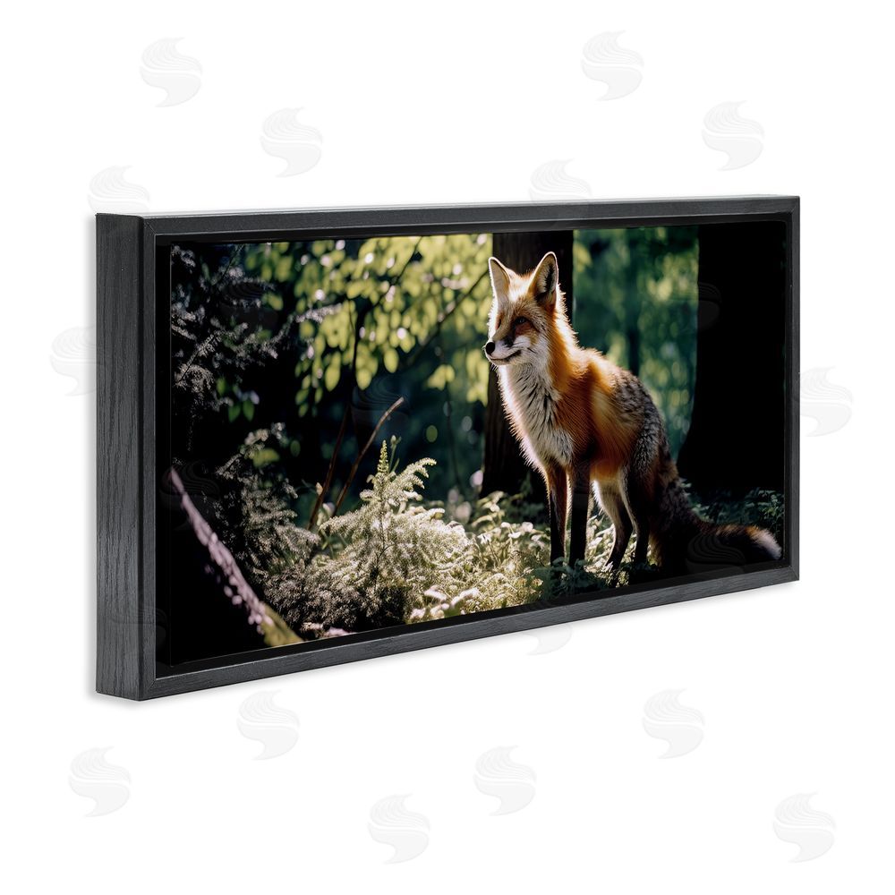 Ray Powers Fox in Sunlit Forest Black Floating Frame Canvas Wall Art Print