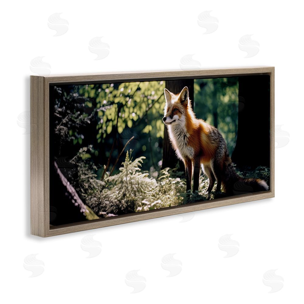 Ray Powers Fox in Sunlit Forest Brown Floating Frame Canvas Wall Art Print