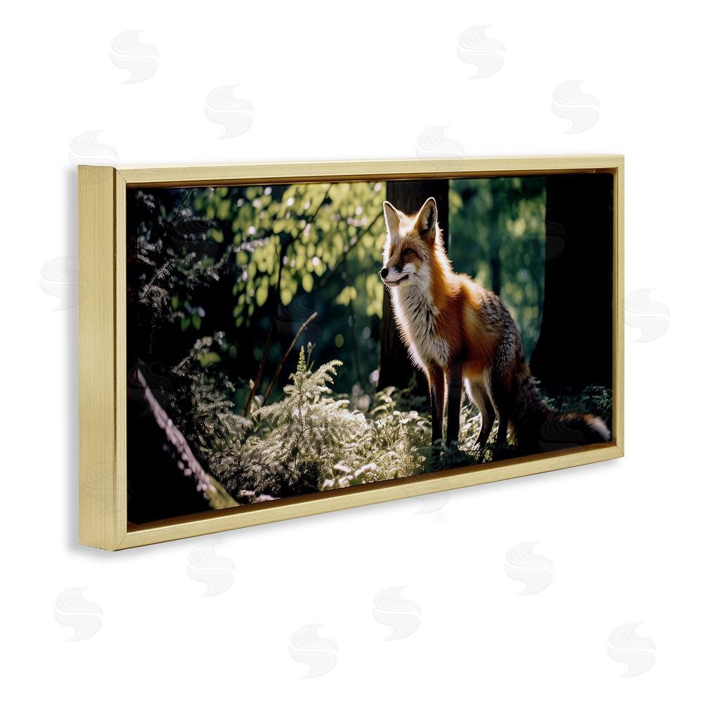 Ray Powers Fox in Sunlit Forest Gold Floating Frame Canvas Wall Art Print
