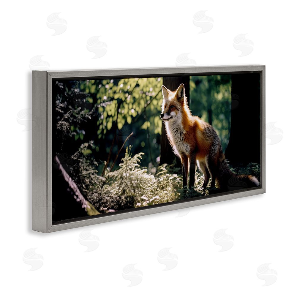 Ray Powers Fox in Sunlit Forest Grey Floating Frame Canvas Wall Art Print