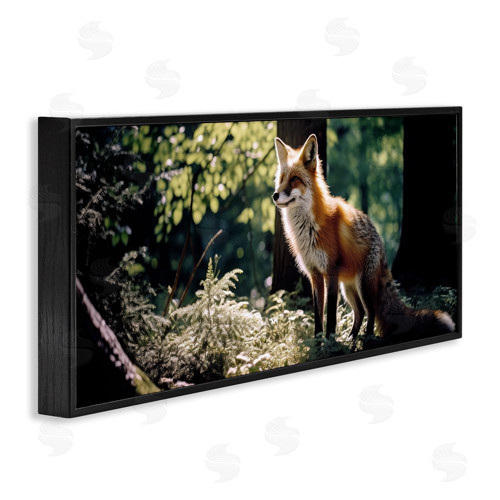 Ray Powers Fox in Sunlit Forest Black Framed Giclee Wall Art Print