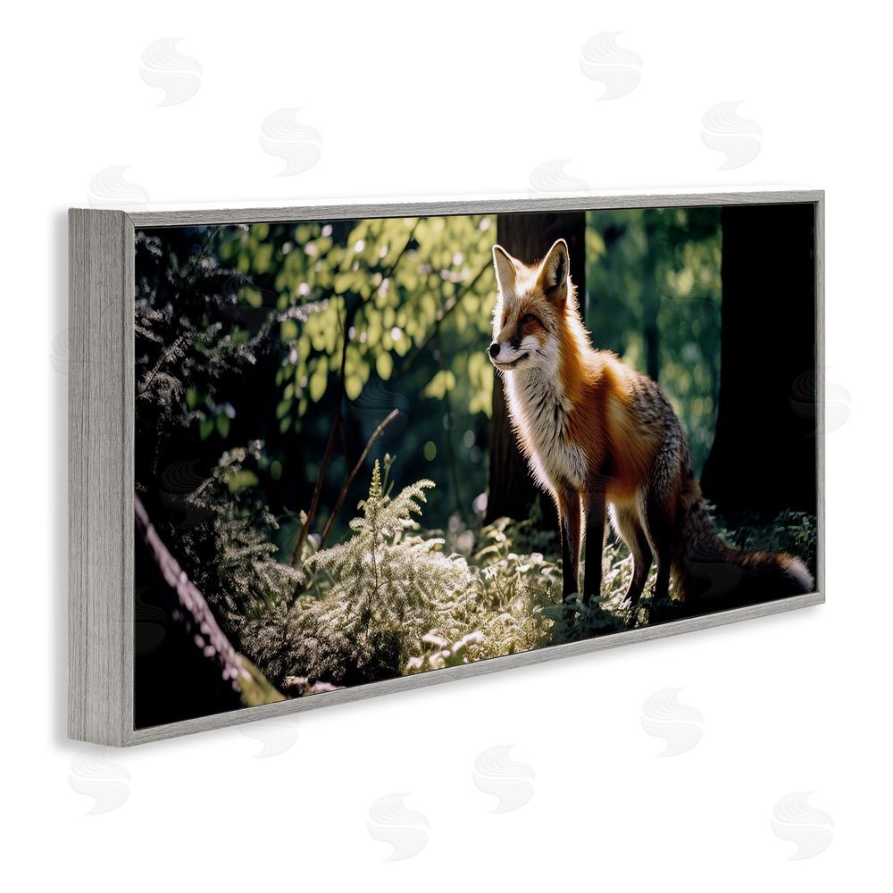 Ray Powers Fox in Sunlit Forest Gray Framed Giclee Wall Art Print