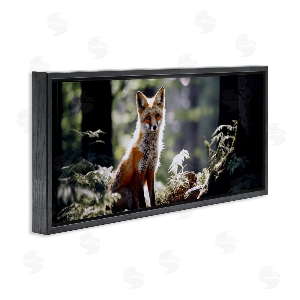 Ray Powers Fox Under Sun Rays Black Floating Frame Canvas Wall Art Print
