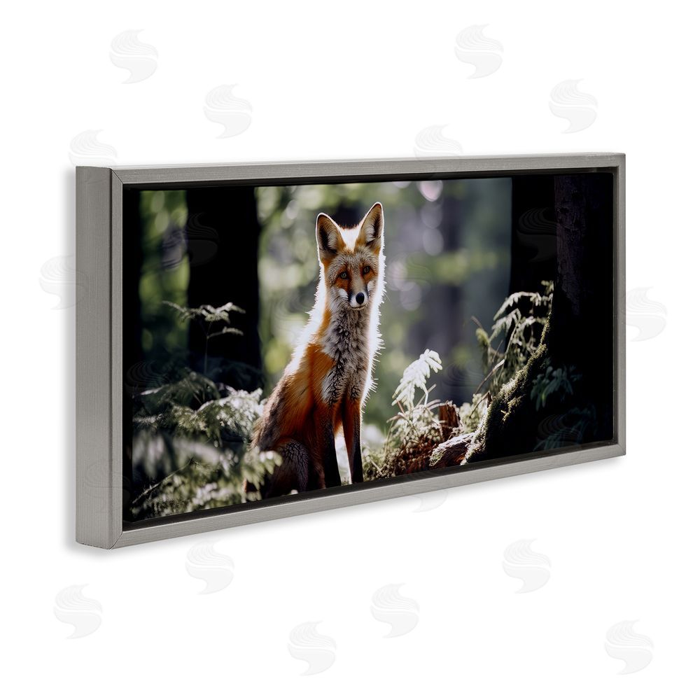 Ray Powers Fox Under Sun Rays Grey Floating Frame Canvas Wall Art Print