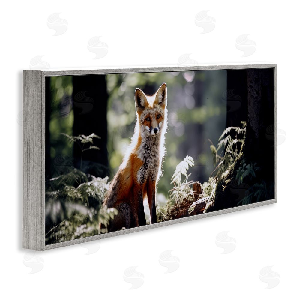 Ray Powers Fox Under Sun Rays Gray Framed Giclee Wall Art Print
