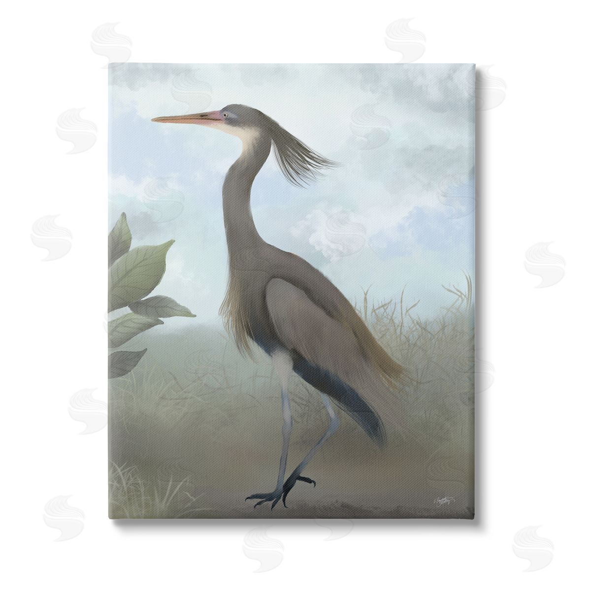 Elizabeth Medley Grey Heron Painting Stretched Canvas Wall Art Print