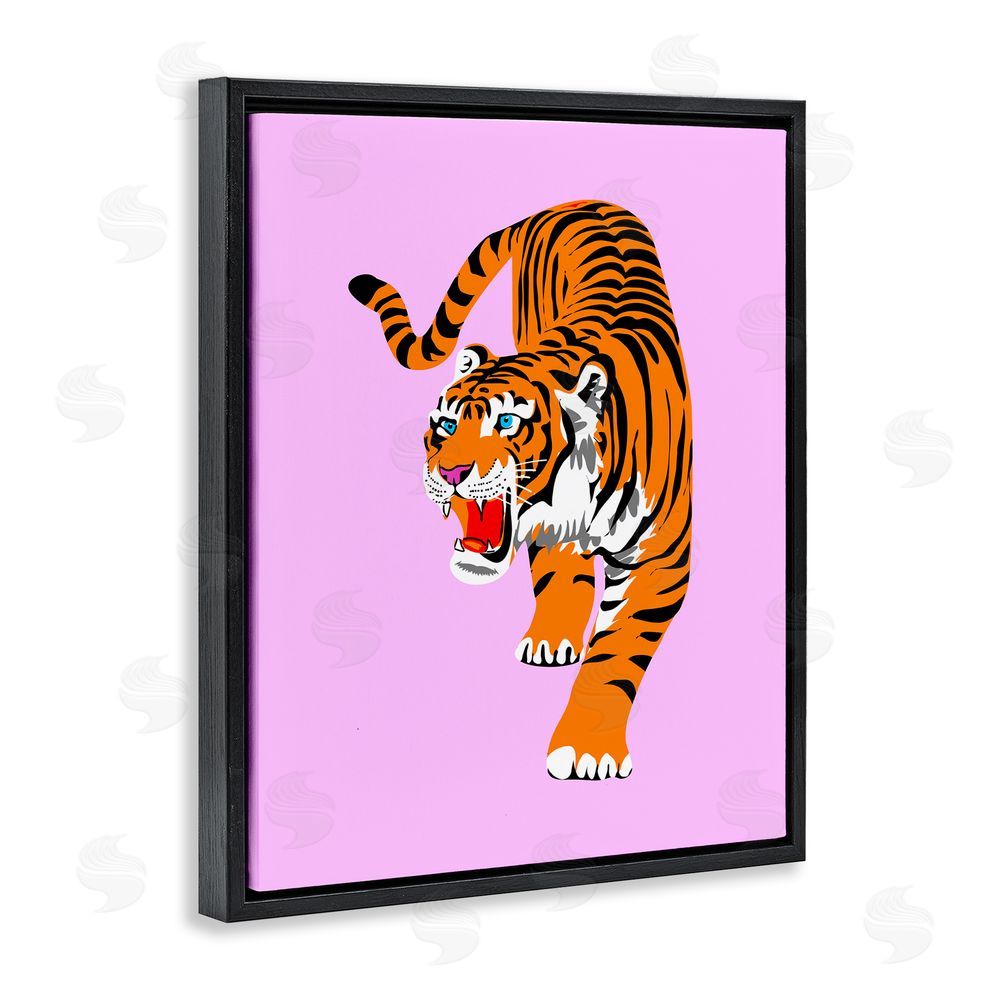 House of Lulu Roaring Tiger on Pink Black Floating Frame Canvas Wall Art Print
