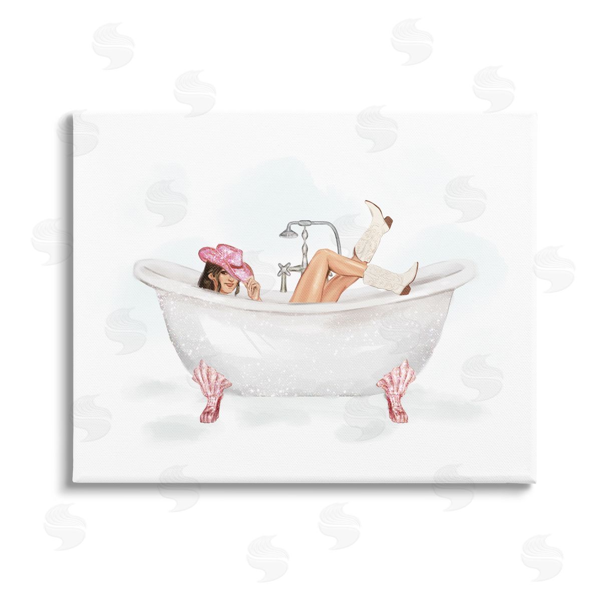 Ziwei Li Glam Cowgirl in Tub Stretched Canvas Wall Art Print