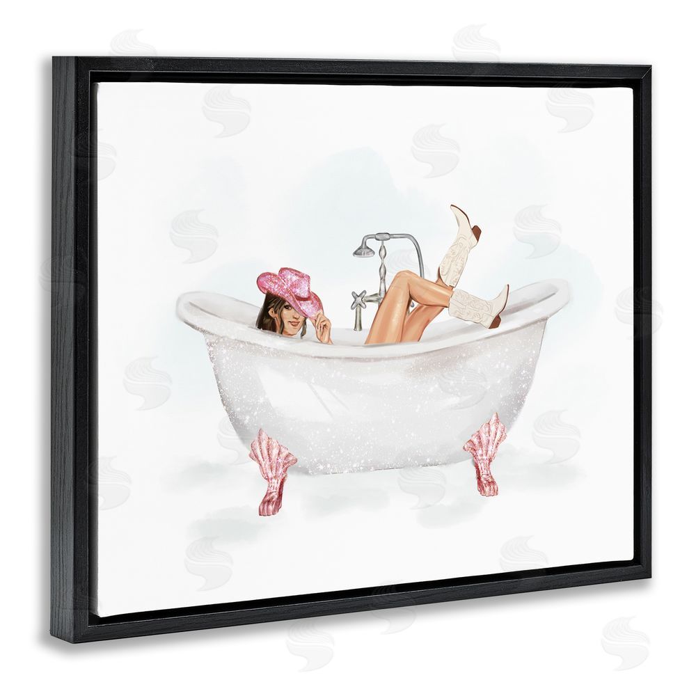 Ziwei Li Glam Cowgirl in Tub Black Floating Frame Canvas Wall Art Print