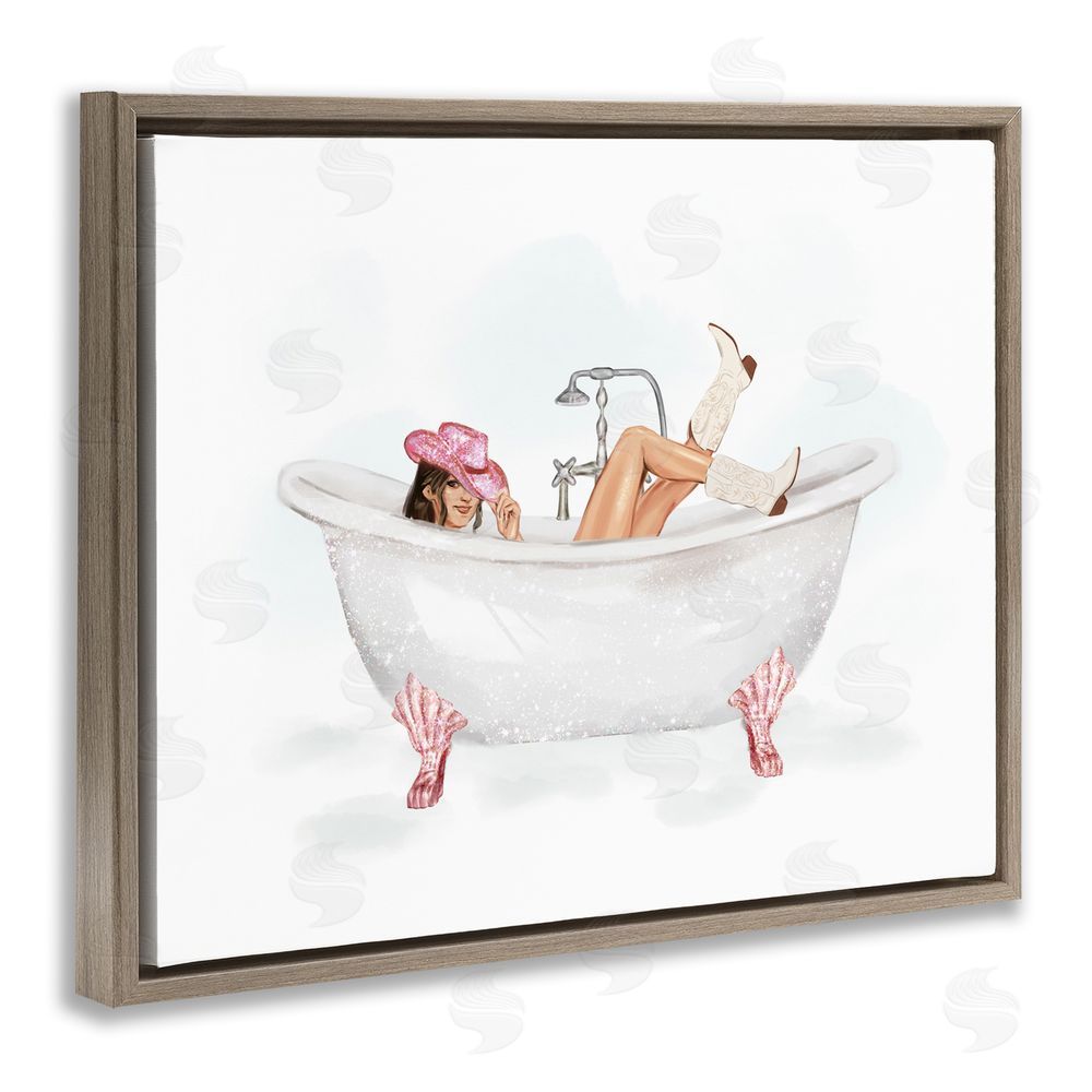 Ziwei Li Glam Cowgirl in Tub Brown Floating Frame Canvas Wall Art Print