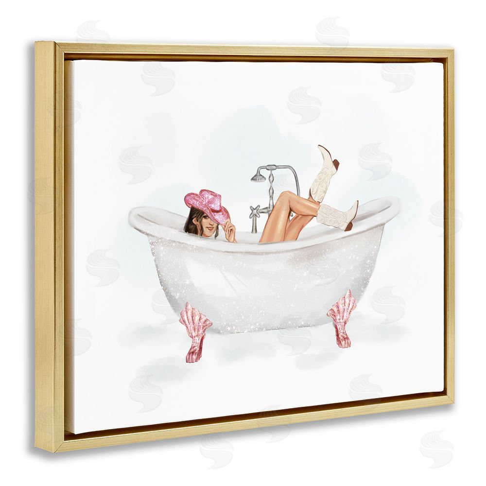 Ziwei Li Glam Cowgirl in Tub Gold Floating Frame Canvas Wall Art Print