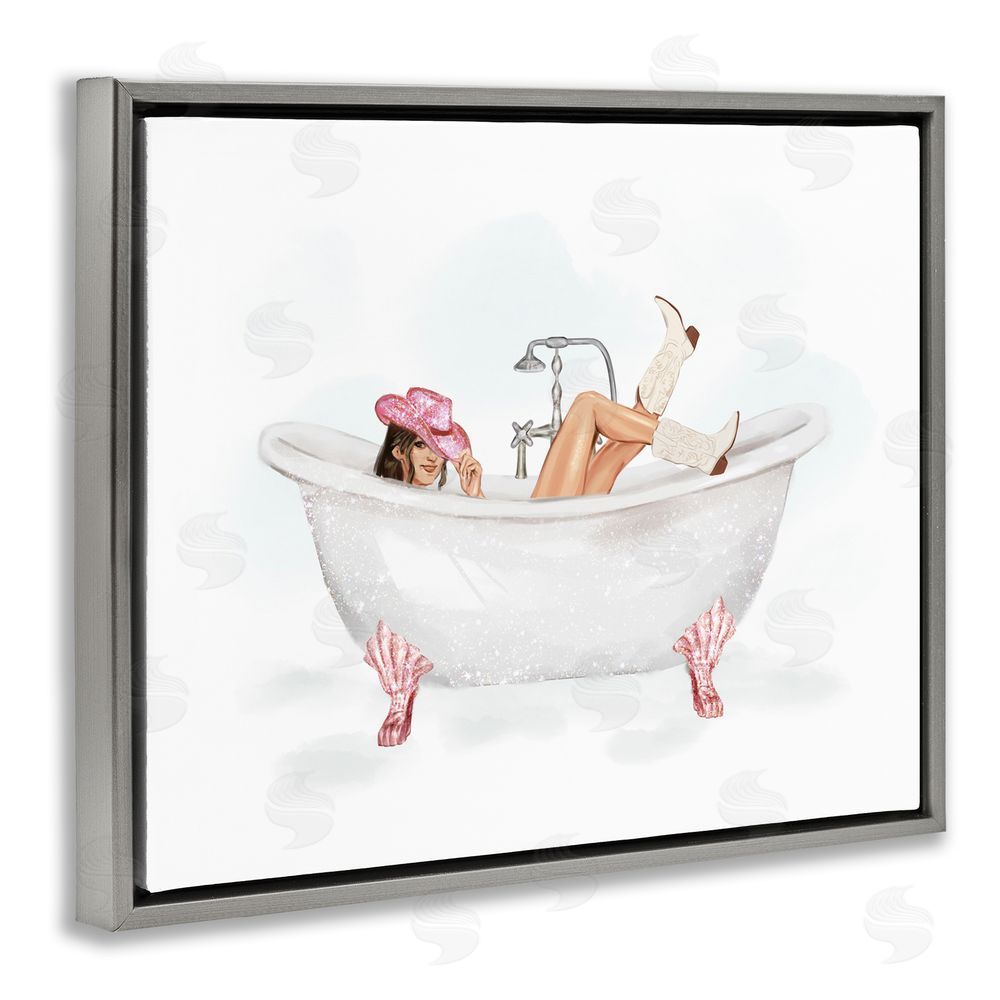 Ziwei Li Glam Cowgirl in Tub Grey Floating Frame Canvas Wall Art Print