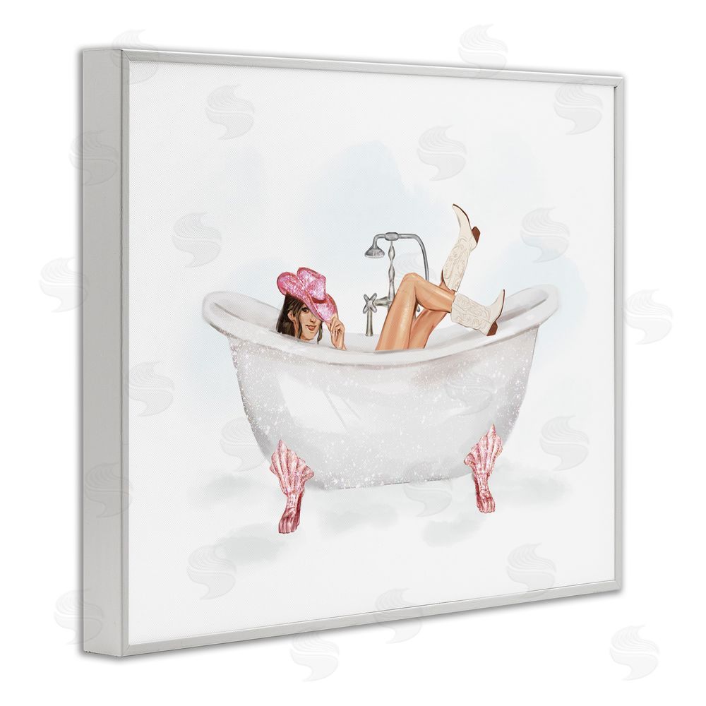 Ziwei Li Glam Cowgirl in Tub White Framed Giclee Wall Art Print