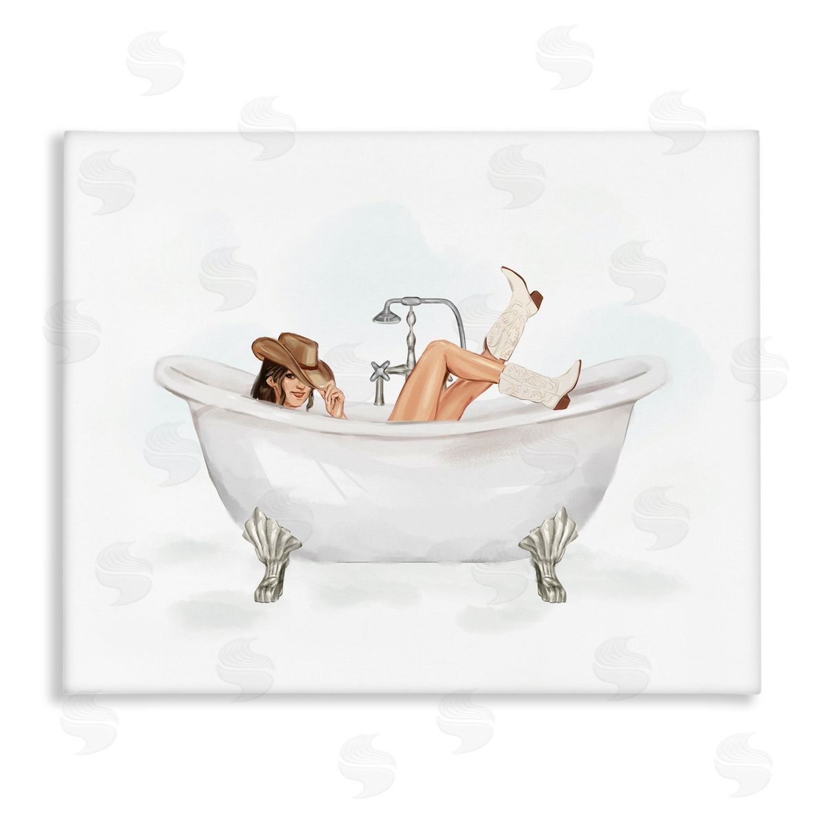Ziwei Li Cowgirl in Bathtub Stretched Canvas Wall Art Print