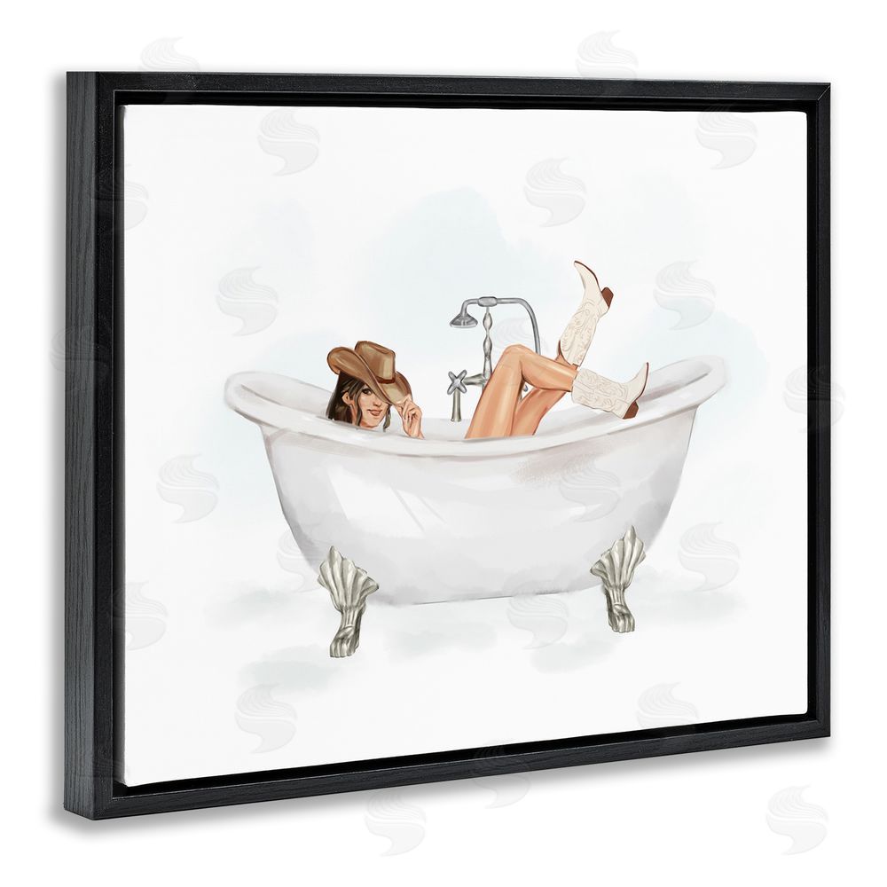 Ziwei Li Cowgirl in Bathtub Black Floating Frame Canvas Wall Art Print