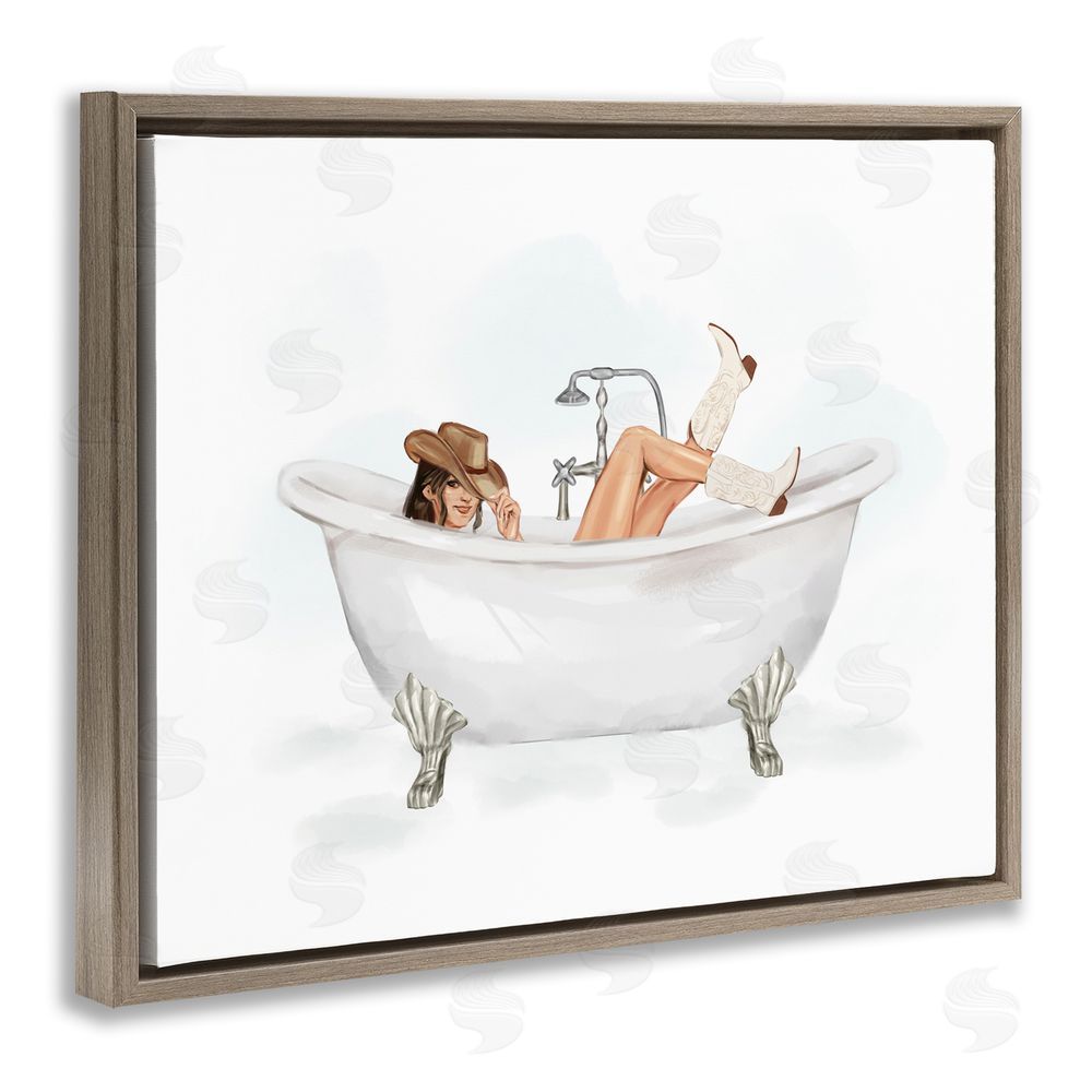 Ziwei Li Cowgirl in Bathtub Brown Floating Frame Canvas Wall Art Print