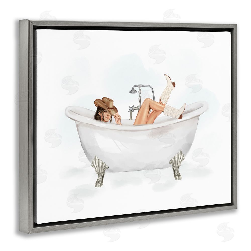 Ziwei Li Cowgirl in Bathtub Grey Floating Frame Canvas Wall Art Print