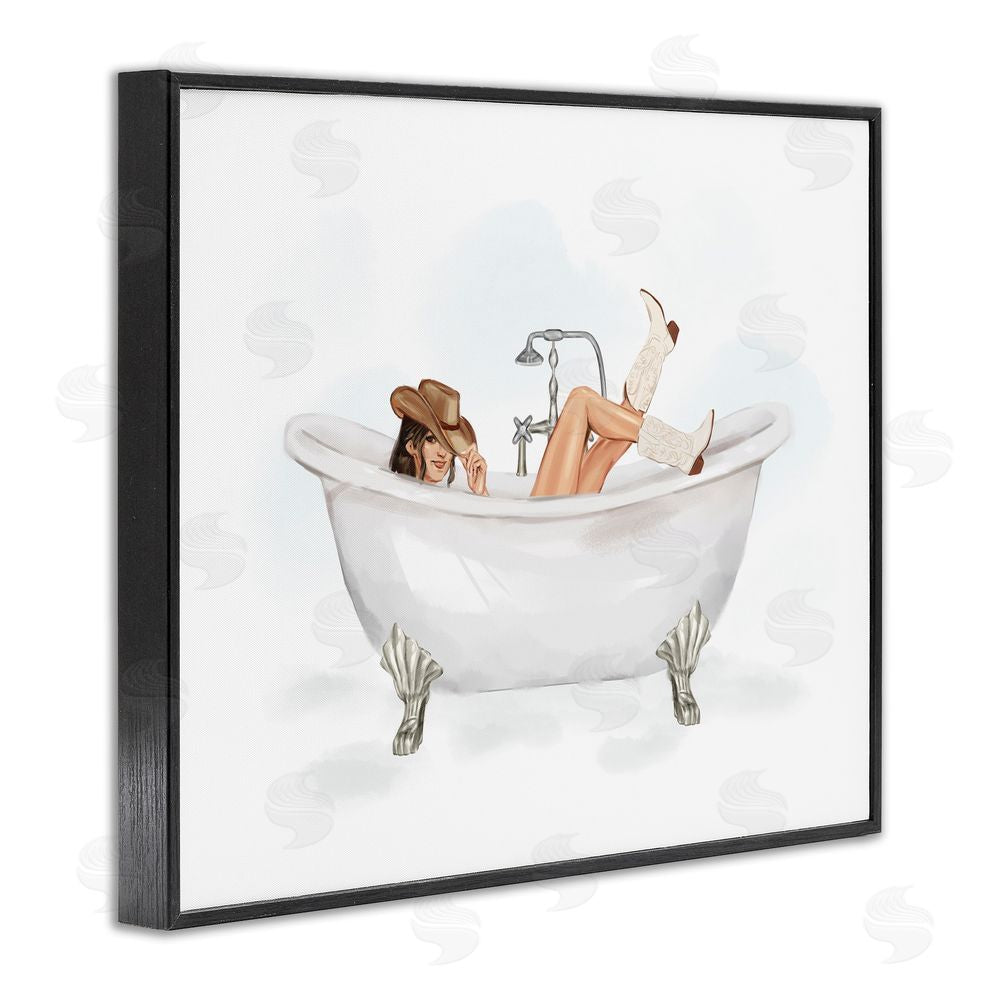Ziwei Li Cowgirl in Bathtub Black Framed Giclee Wall Art Print