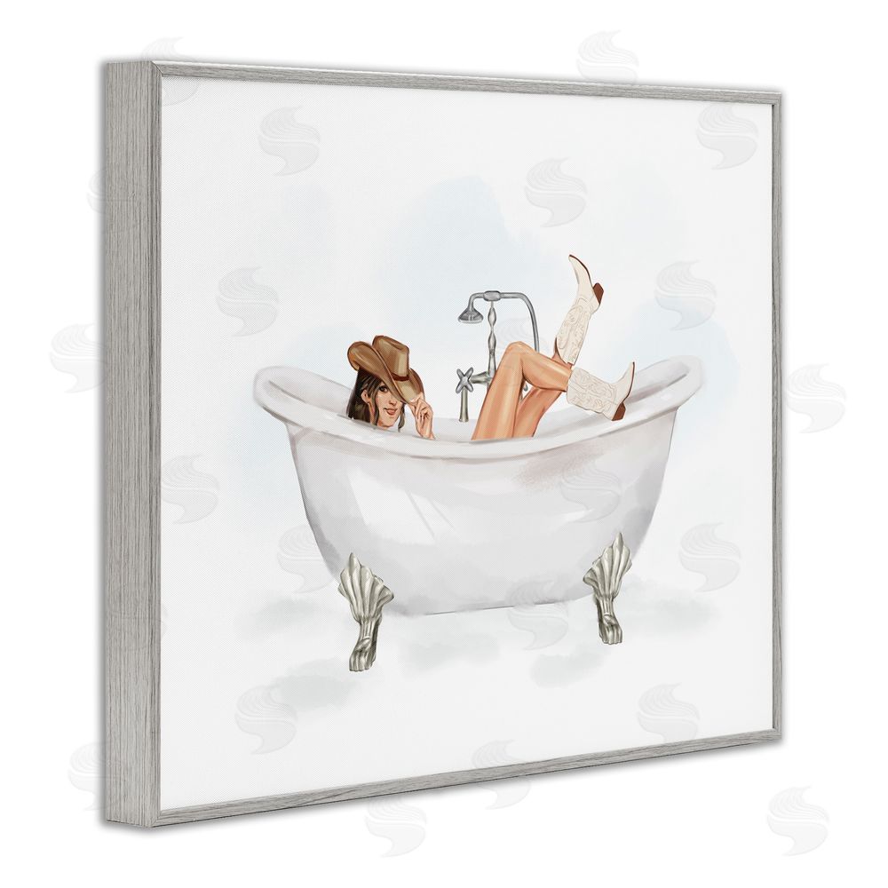 Ziwei Li Cowgirl in Bathtub Gray Framed Giclee Wall Art Print