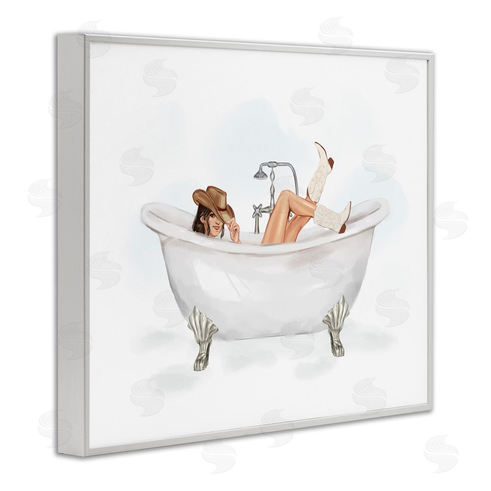 Ziwei Li Cowgirl in Bathtub White Framed Giclee Wall Art Print