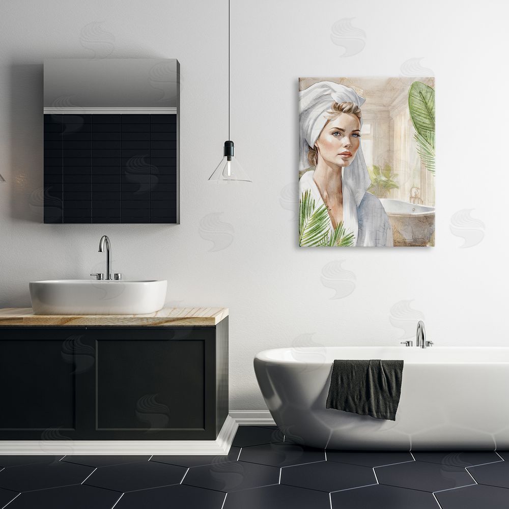 Kim Allen Fashionista Bathroom Portrait Canvas Wall Art Print in Room