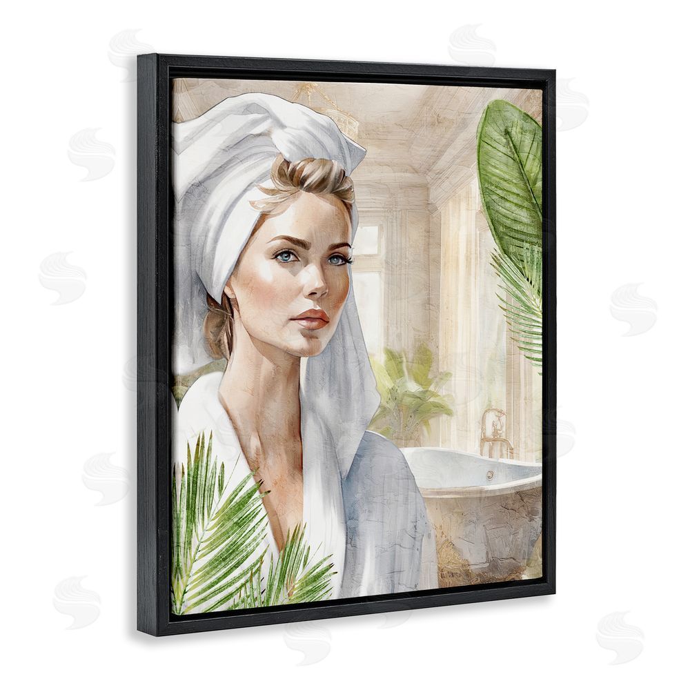 Kim Allen Fashionista Bathroom Portrait Black Floating Frame Canvas Wall Art Print