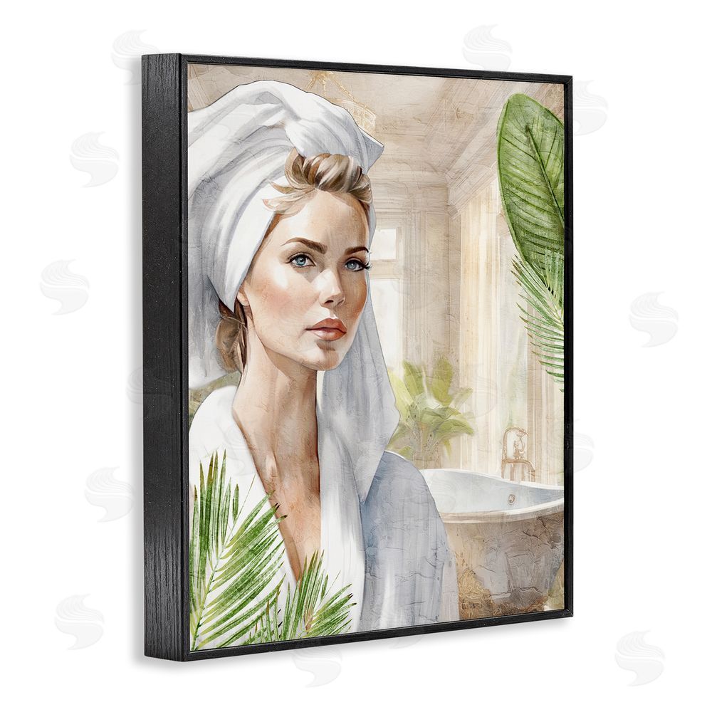 Kim Allen Fashionista Bathroom Portrait Black Framed Giclee Wall Art Print