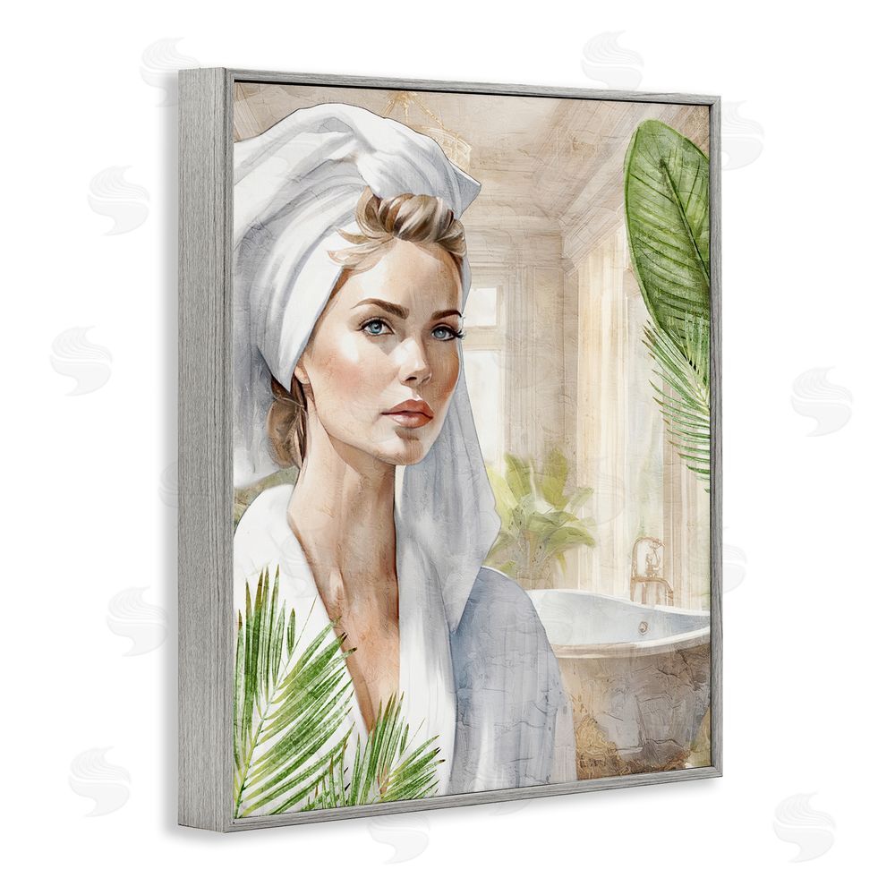 Kim Allen Fashionista Bathroom Portrait Gray Framed Giclee Wall Art Print