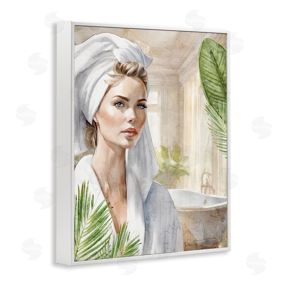 Kim Allen Fashionista Bathroom Portrait White Framed Giclee Wall Art Print
