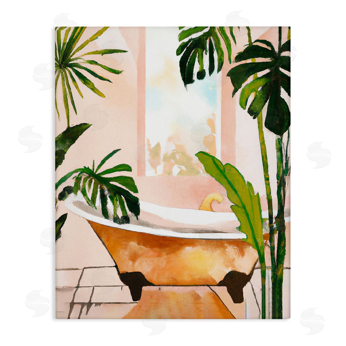 Ramona Murdock Tropical Plants & Bathtub Stretched Canvas Wall Art Print