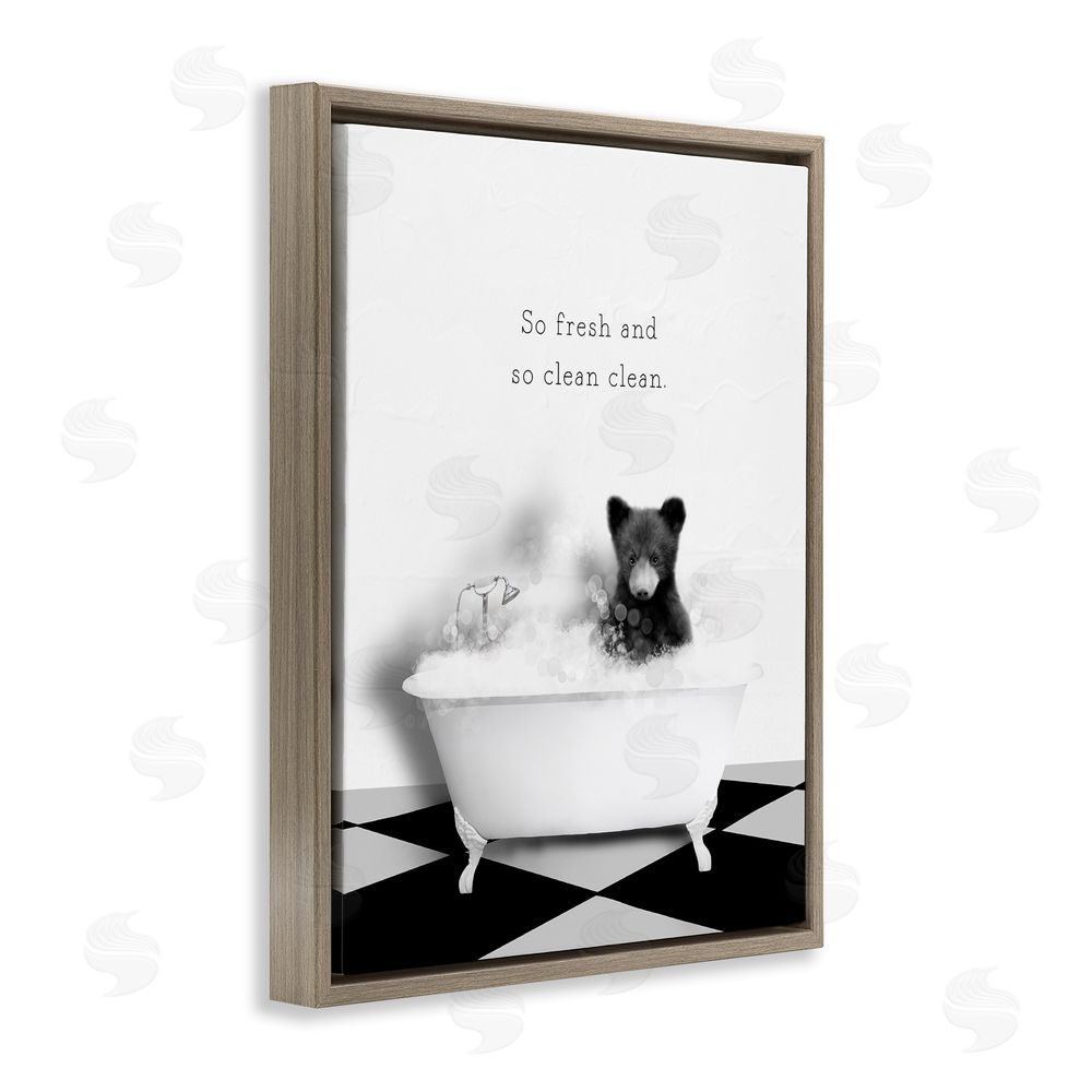 Leah Straatsma So Fresh & Clean Bear Brown Floating Frame Canvas Wall Art Print