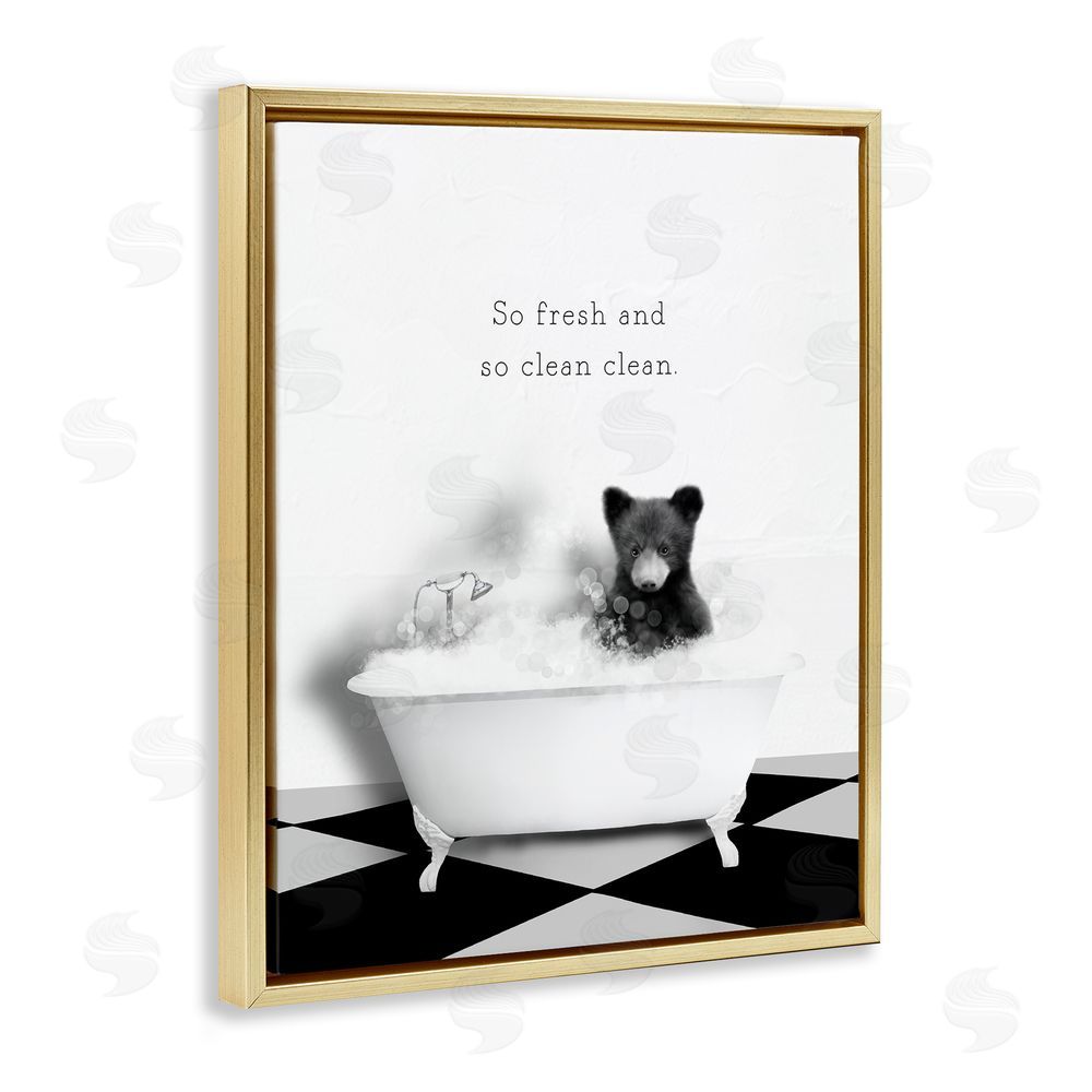 Leah Straatsma So Fresh & Clean Bear Gold Floating Frame Canvas Wall Art Print