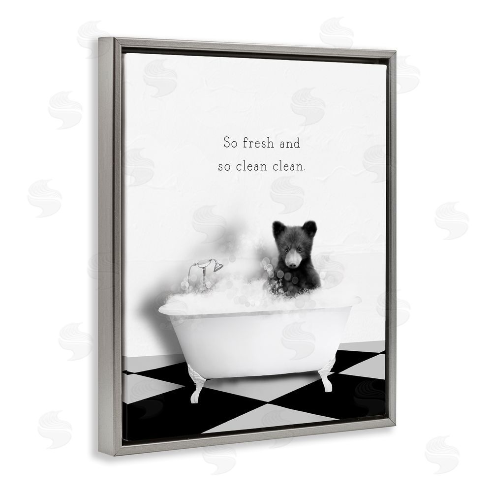 Leah Straatsma So Fresh & Clean Bear Grey Floating Frame Canvas Wall Art Print