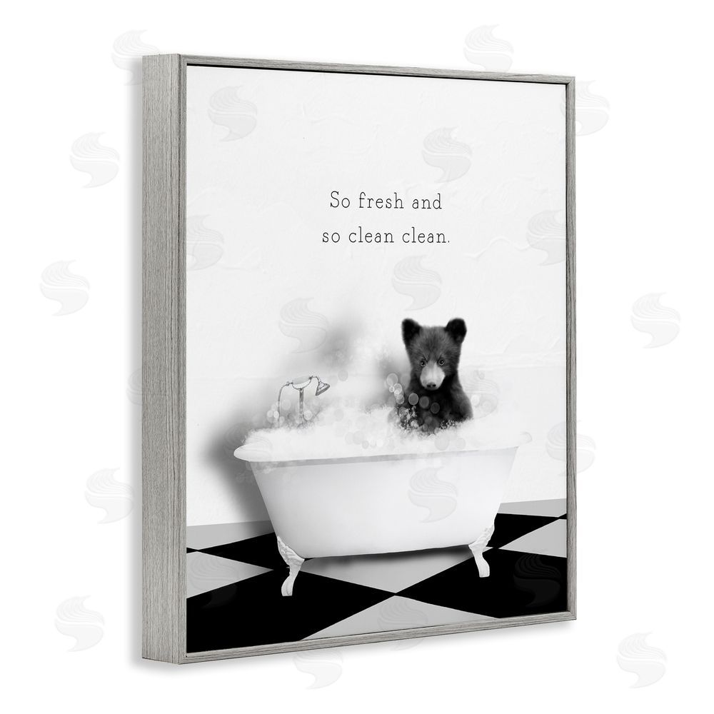 Leah Straatsma So Fresh & Clean Bear Gray Framed Giclee Wall Art Print