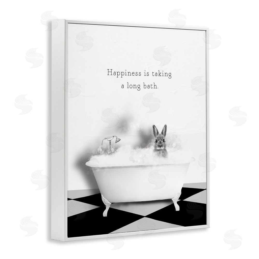 Leah Straatsma Happiness is Long Bath Bunny White Framed Giclee Wall Art Print