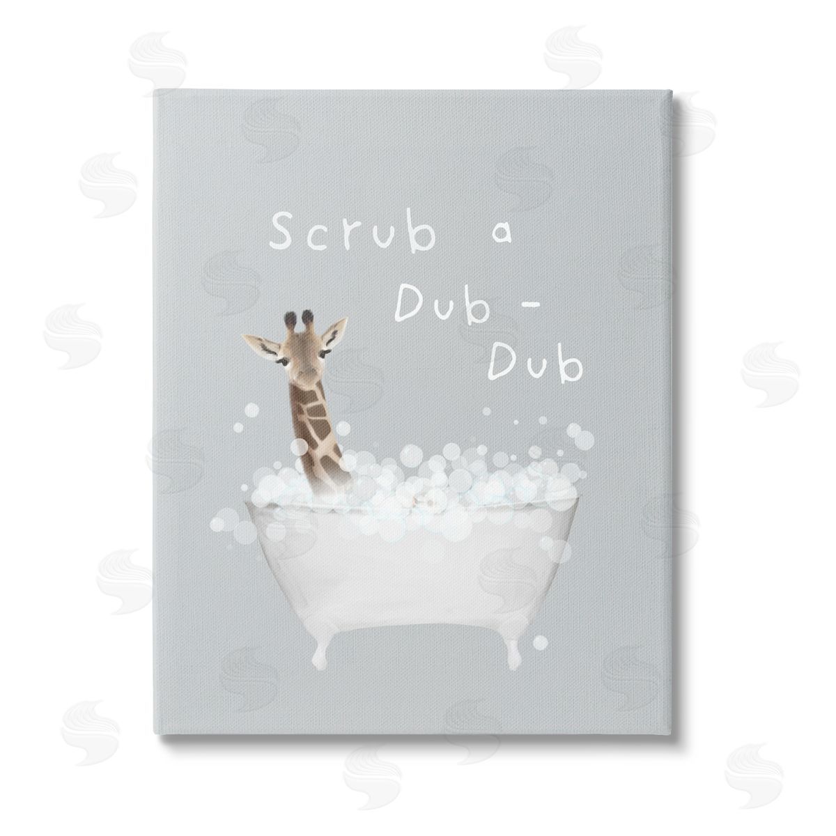 Leah Straatsma Scrub-a-Dub Giraffe Tub Stretched Canvas Wall Art Print
