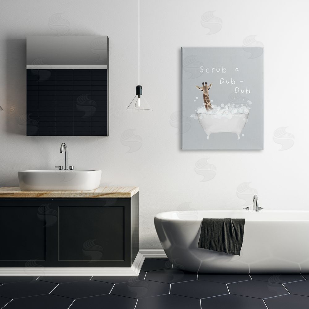 Leah Straatsma Scrub-a-Dub Giraffe Tub Canvas Wall Art Print in Room