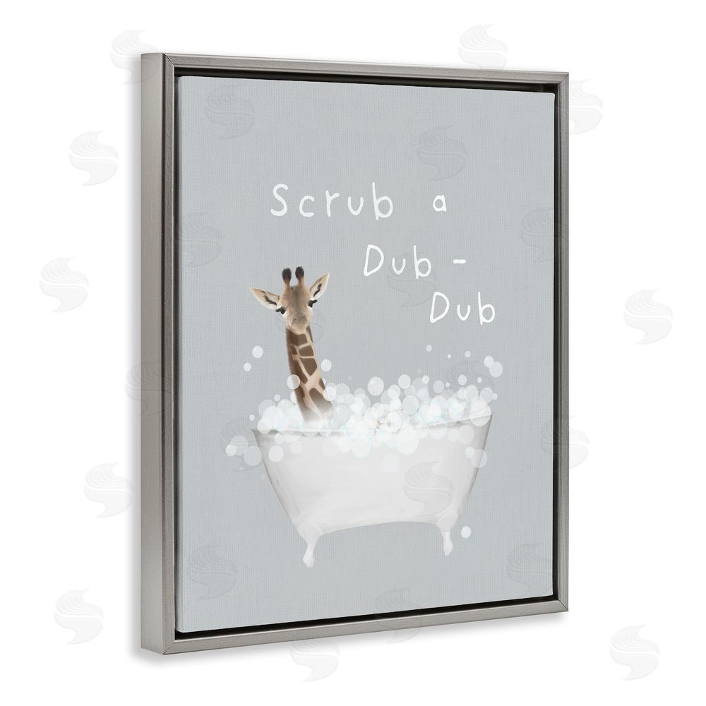 Leah Straatsma Scrub-a-Dub Giraffe Tub Grey Floating Frame Canvas Wall Art Print