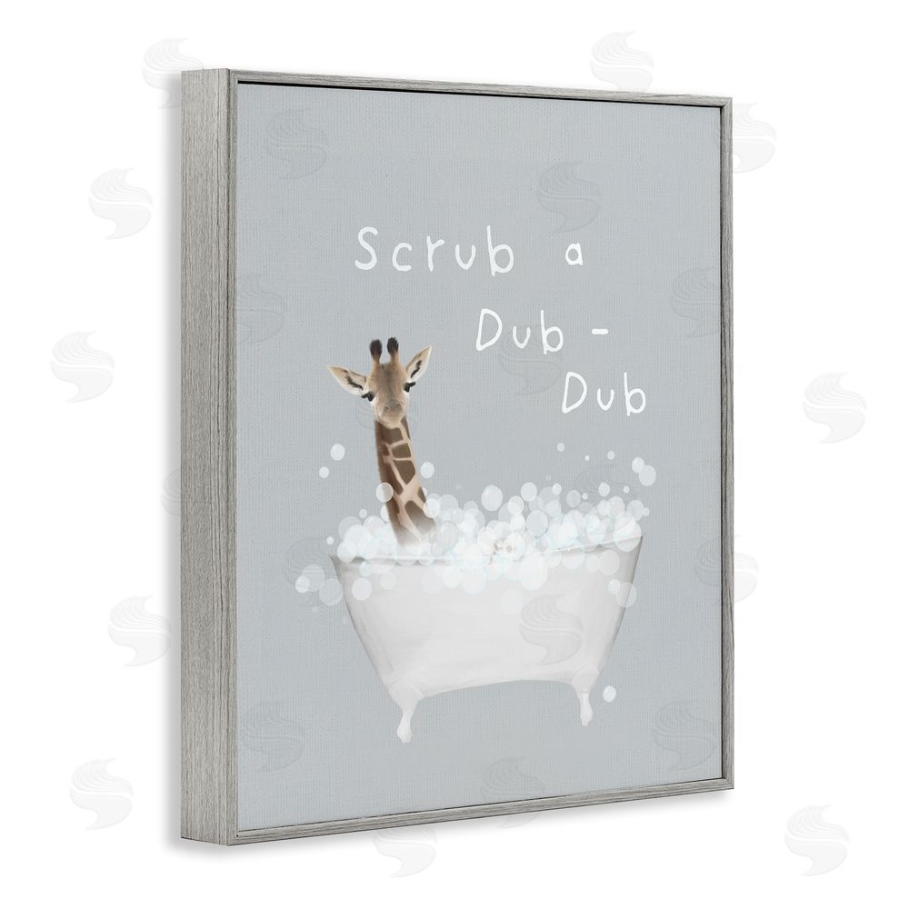 Leah Straatsma Scrub-a-Dub Giraffe Tub Gray Framed Giclee Wall Art Print