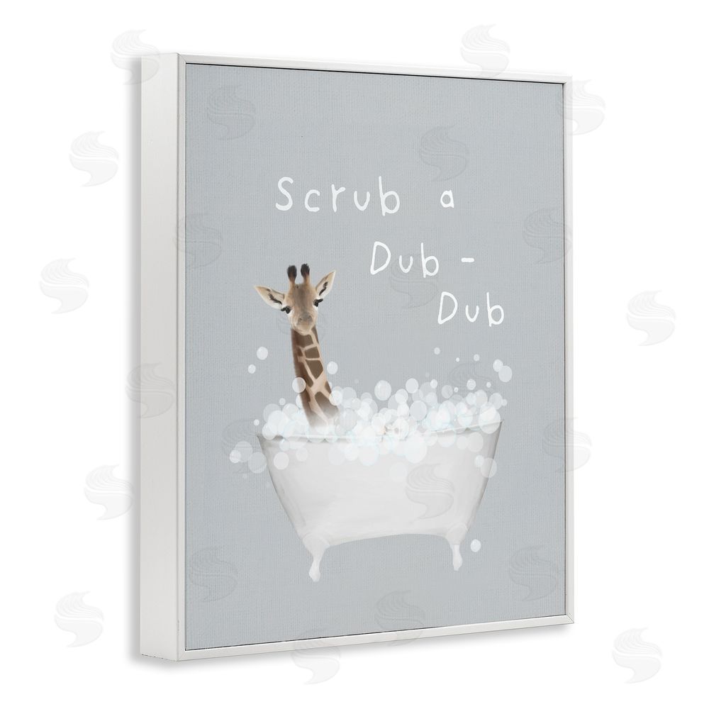 Leah Straatsma Scrub-a-Dub Giraffe Tub White Framed Giclee Wall Art Print