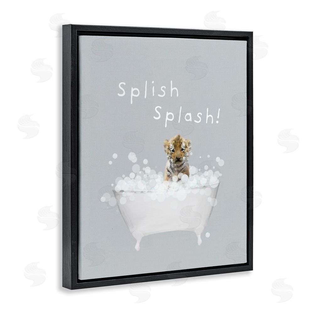 Leah Straatsma Splish Splash Baby Tiger Black Floating Frame Canvas Wall Art Print