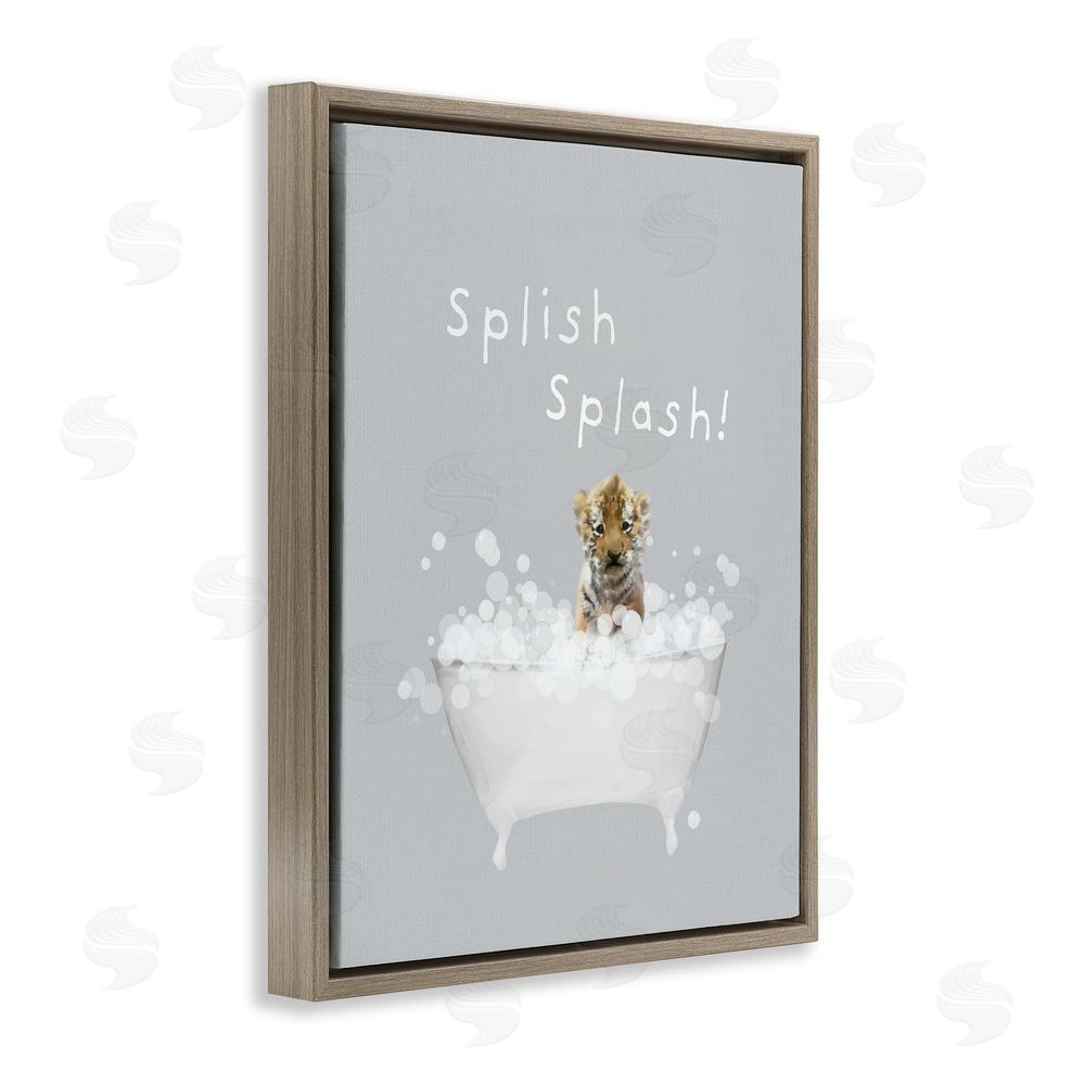 Leah Straatsma Splish Splash Baby Tiger Brown Floating Frame Canvas Wall Art Print