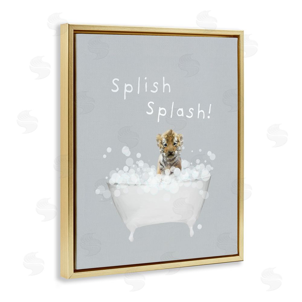 Leah Straatsma Splish Splash Baby Tiger Gold Floating Frame Canvas Wall Art Print