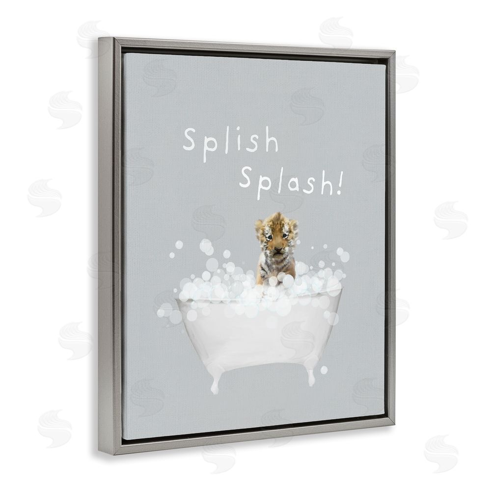 Leah Straatsma Splish Splash Baby Tiger Grey Floating Frame Canvas Wall Art Print