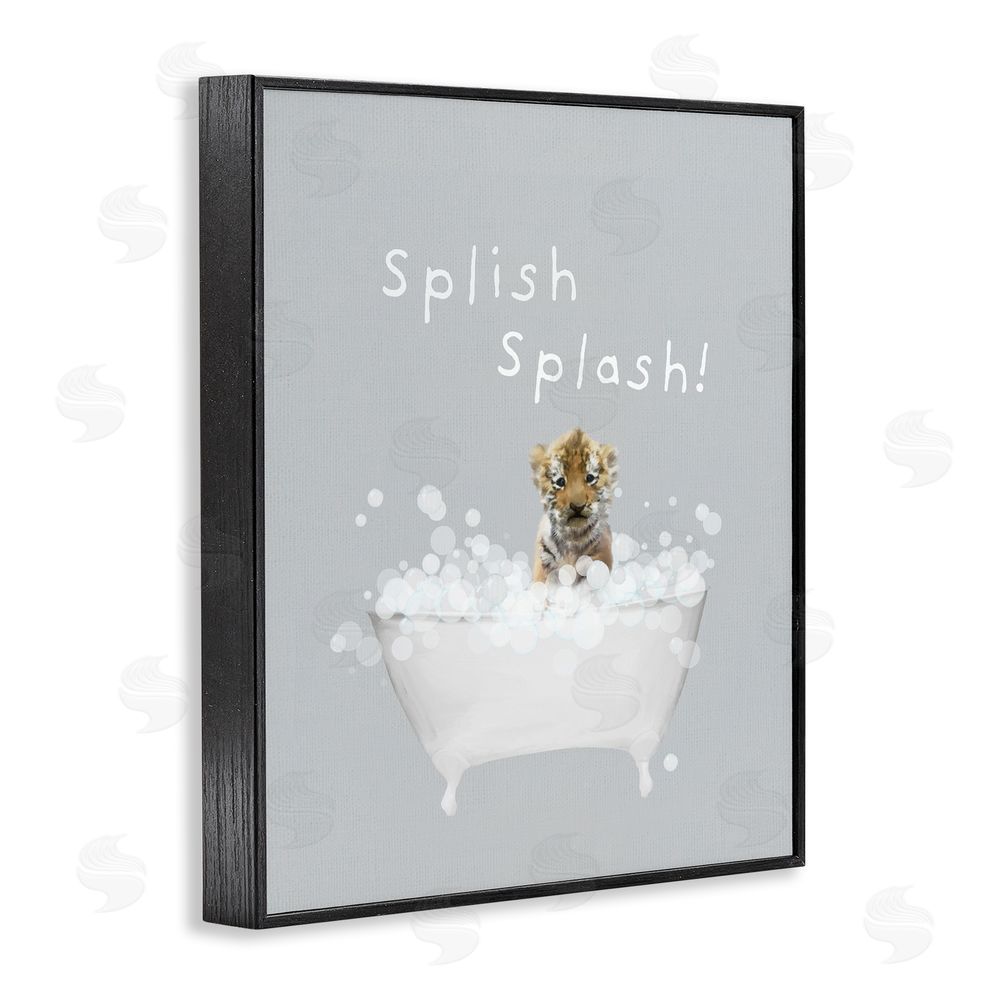 Leah Straatsma Splish Splash Baby Tiger Black Framed Giclee Wall Art Print